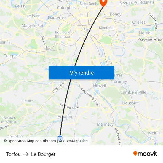 Torfou to Le Bourget map