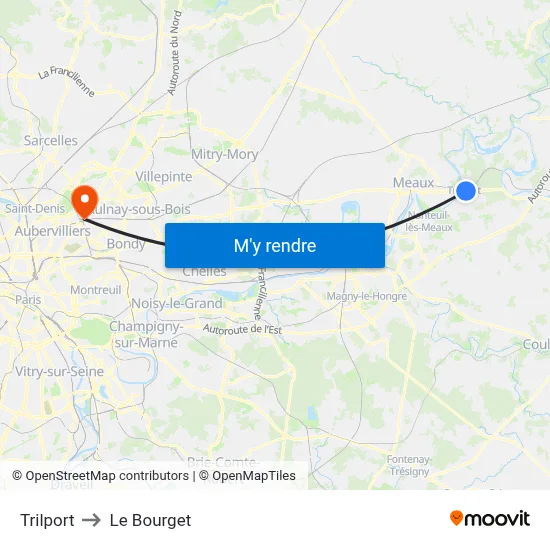 Trilport to Le Bourget map