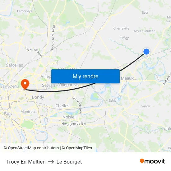 Trocy-En-Multien to Le Bourget map