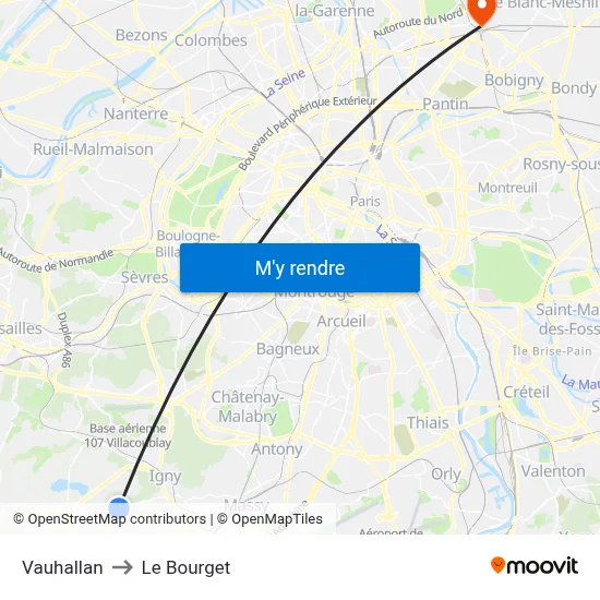 Vauhallan to Le Bourget map