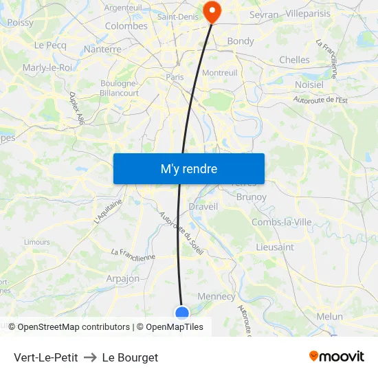 Vert-Le-Petit to Le Bourget map