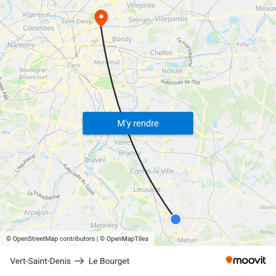 Vert-Saint-Denis to Le Bourget map