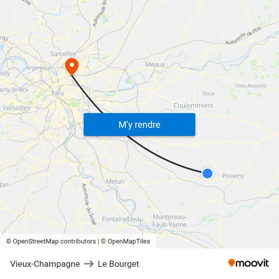 Vieux-Champagne to Le Bourget map