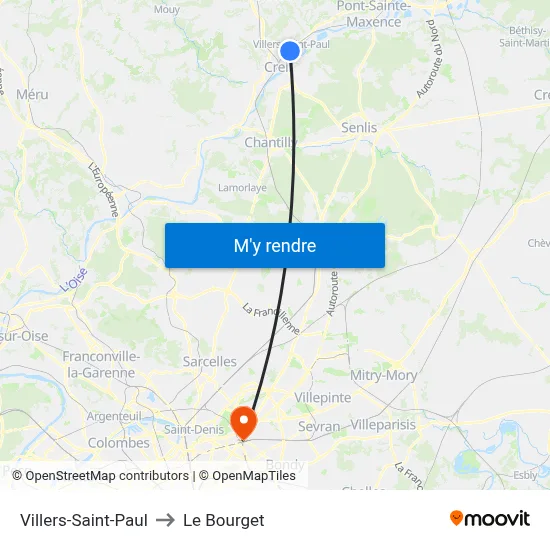 Villers-Saint-Paul to Le Bourget map