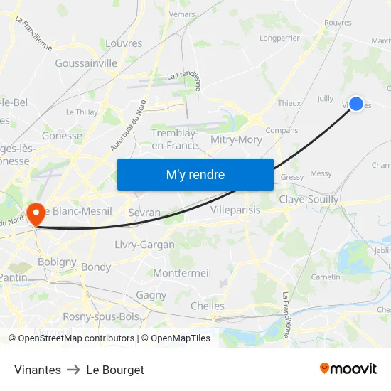 Vinantes to Le Bourget map