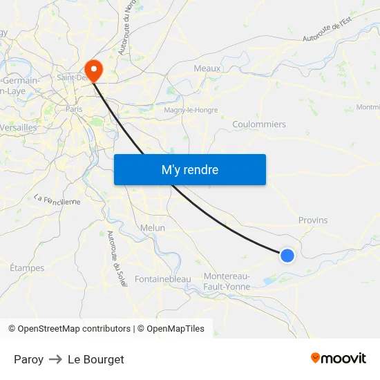 Paroy to Le Bourget map
