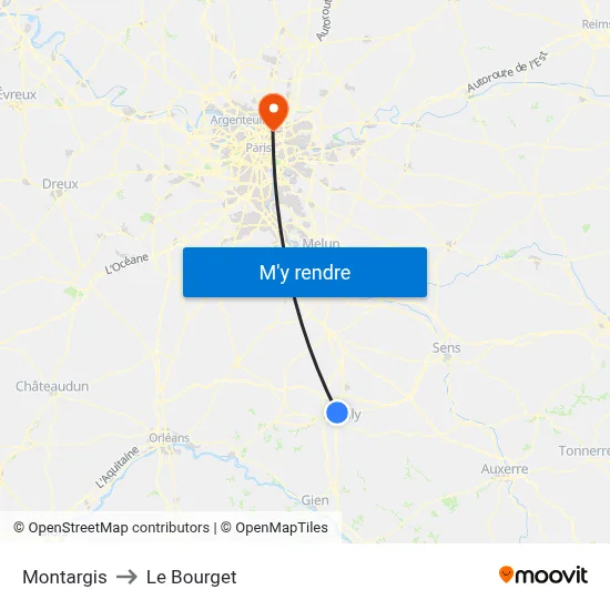 Montargis to Le Bourget map