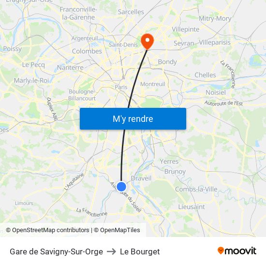 Gare de Savigny-Sur-Orge to Le Bourget map