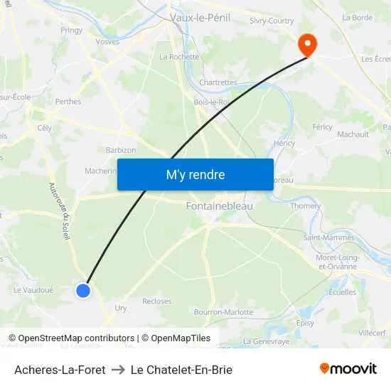 Acheres-La-Foret to Le Chatelet-En-Brie map
