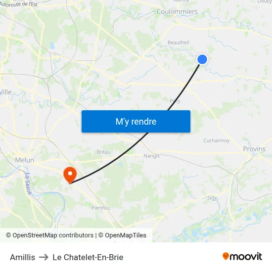 Amillis to Le Chatelet-En-Brie map