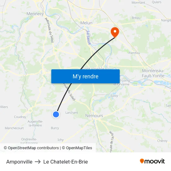 Amponville to Le Chatelet-En-Brie map