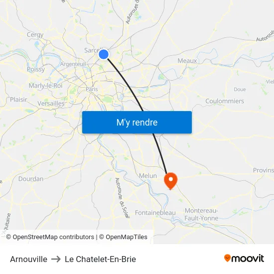 Arnouville to Le Chatelet-En-Brie map