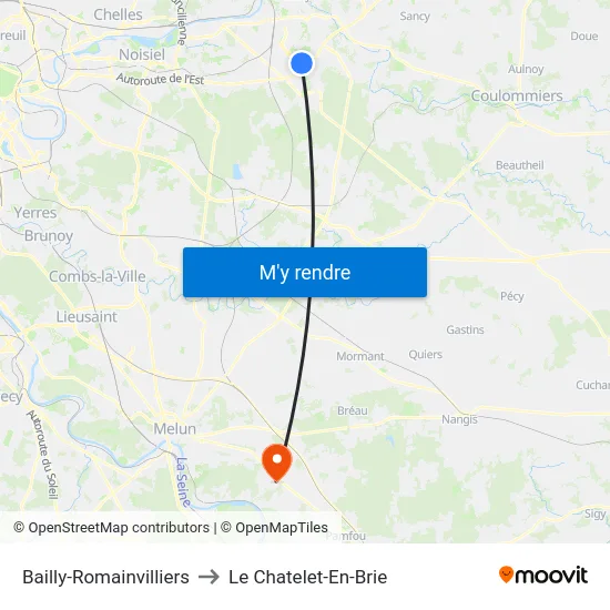 Bailly-Romainvilliers to Le Chatelet-En-Brie map