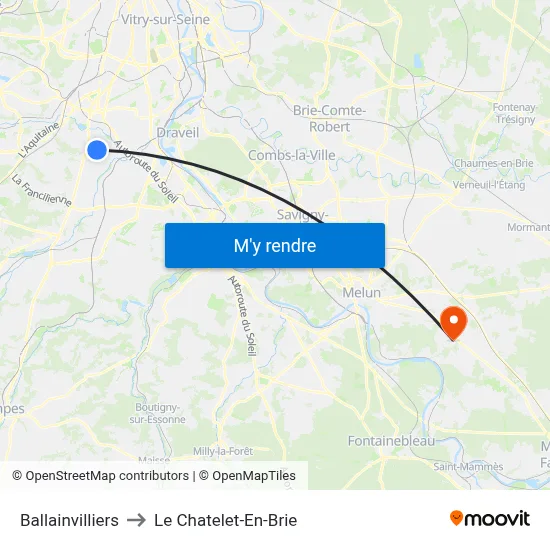 Ballainvilliers to Le Chatelet-En-Brie map