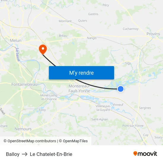 Balloy to Le Chatelet-En-Brie map