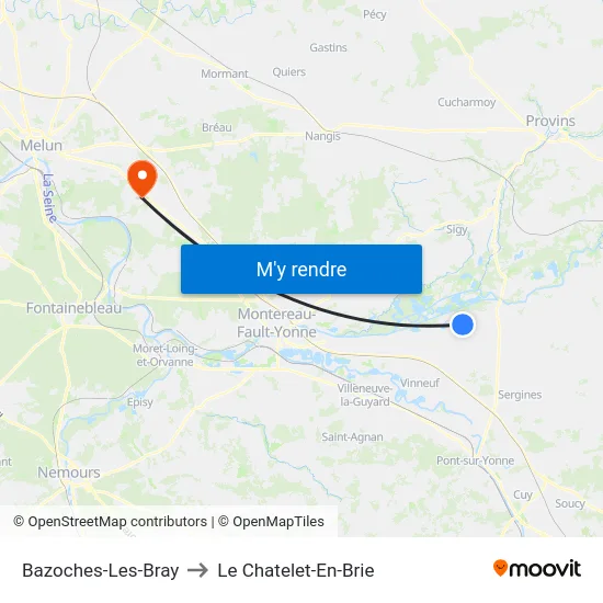 Bazoches-Les-Bray to Le Chatelet-En-Brie map