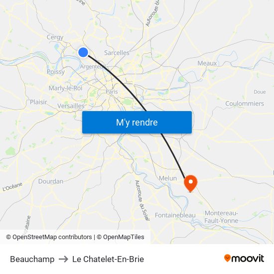 Beauchamp to Le Chatelet-En-Brie map