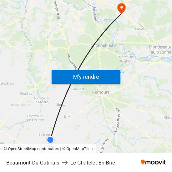 Beaumont-Du-Gatinais to Le Chatelet-En-Brie map