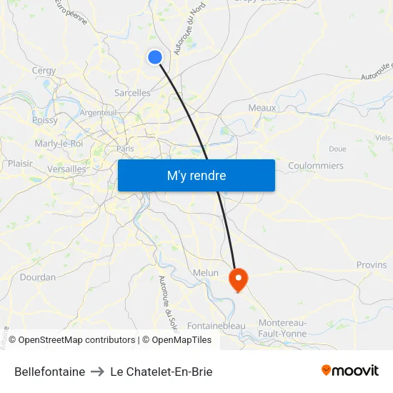 Bellefontaine to Le Chatelet-En-Brie map