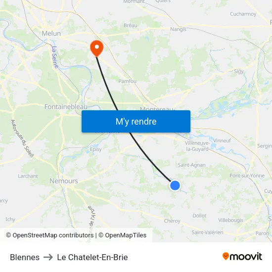 Blennes to Le Chatelet-En-Brie map