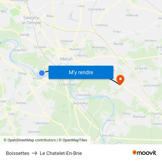 Boissettes to Le Chatelet-En-Brie map