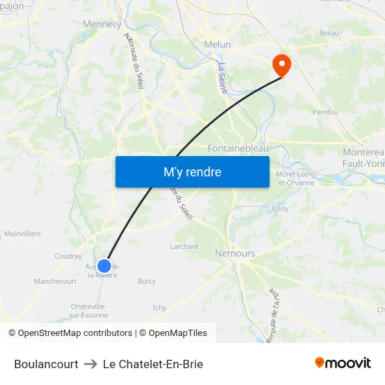 Boulancourt to Le Chatelet-En-Brie map