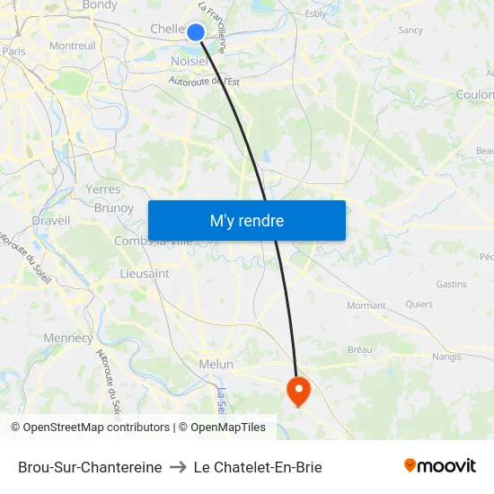 Brou-Sur-Chantereine to Le Chatelet-En-Brie map