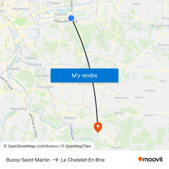 Bussy-Saint-Martin to Le Chatelet-En-Brie map