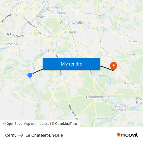 Cerny to Le Chatelet-En-Brie map
