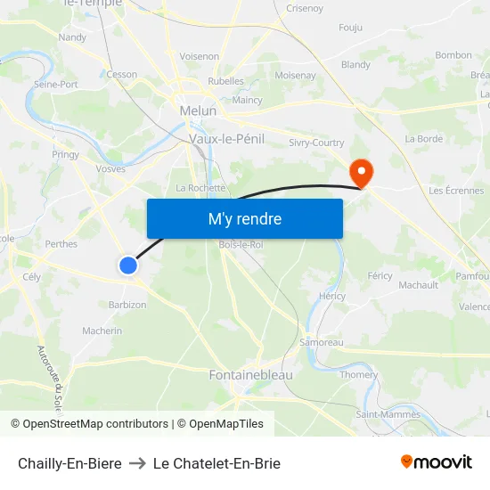 Chailly-En-Biere to Le Chatelet-En-Brie map