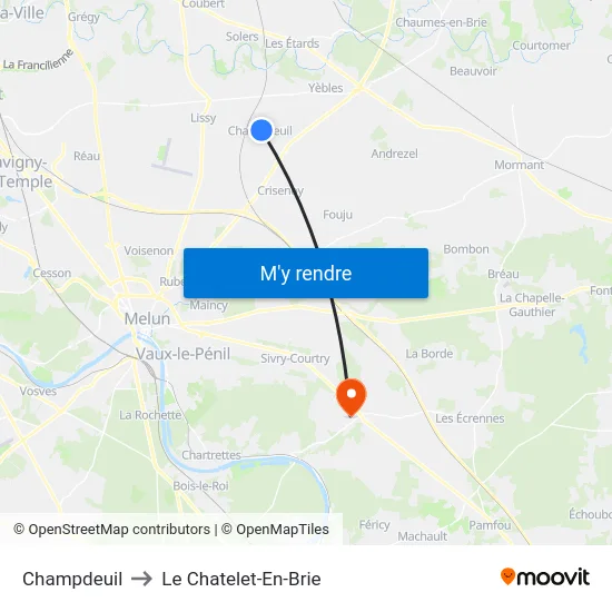 Champdeuil to Le Chatelet-En-Brie map