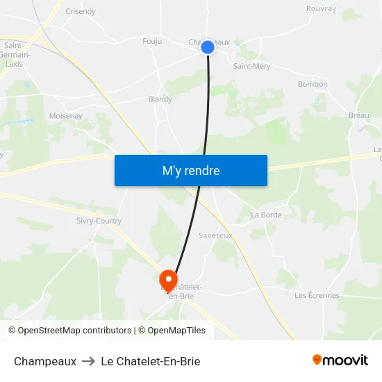 Champeaux to Le Chatelet-En-Brie map