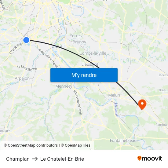 Champlan to Le Chatelet-En-Brie map