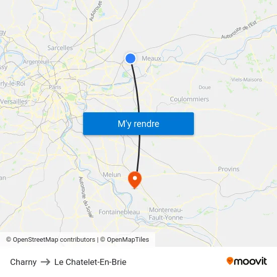 Charny to Le Chatelet-En-Brie map