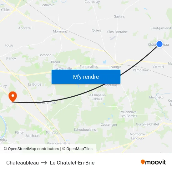 Chateaubleau to Le Chatelet-En-Brie map