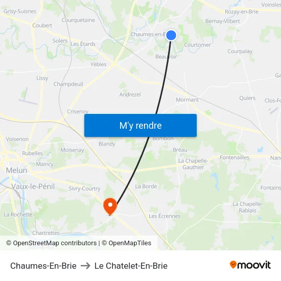 Chaumes-En-Brie to Le Chatelet-En-Brie map