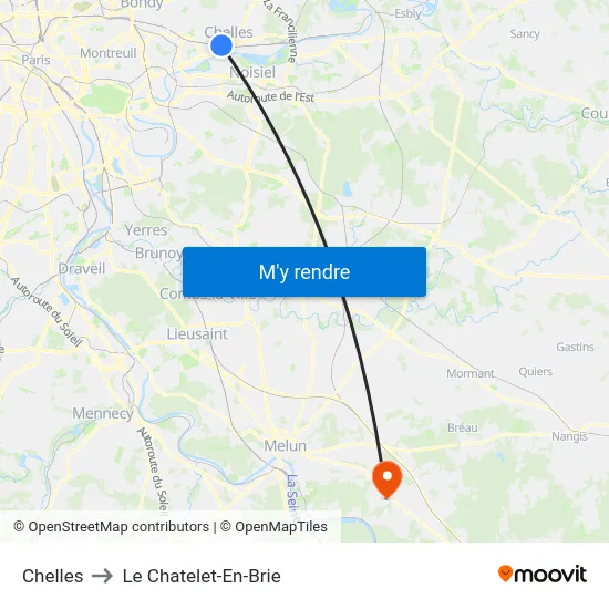 Chelles to Le Chatelet-En-Brie map