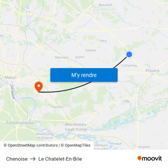 Chenoise to Le Chatelet-En-Brie map