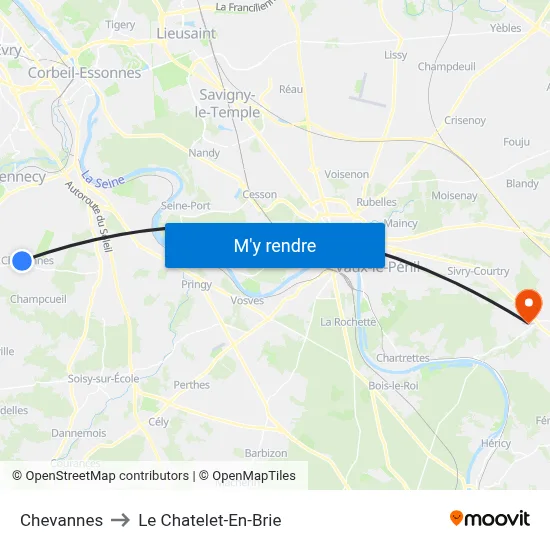 Chevannes to Le Chatelet-En-Brie map