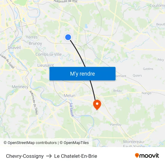 Chevry-Cossigny to Le Chatelet-En-Brie map