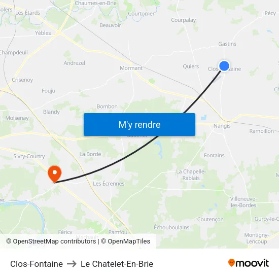 Clos-Fontaine to Le Chatelet-En-Brie map