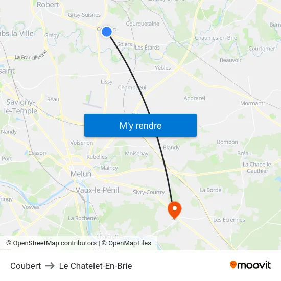 Coubert to Le Chatelet-En-Brie map