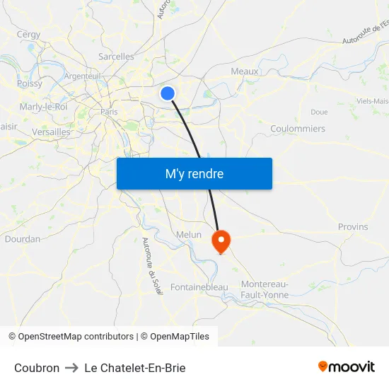 Coubron to Le Chatelet-En-Brie map