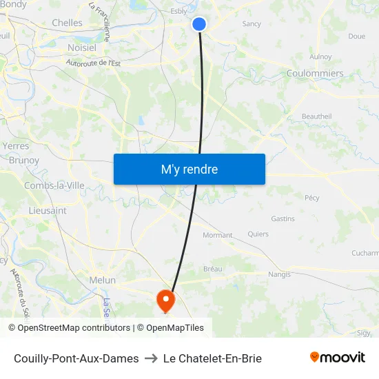 Couilly-Pont-Aux-Dames to Le Chatelet-En-Brie map