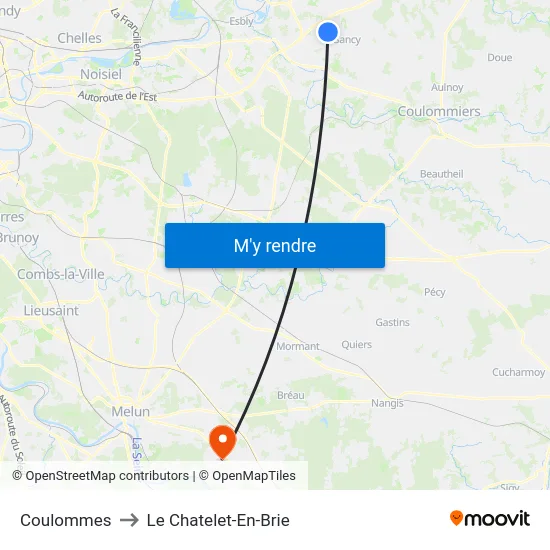 Coulommes to Le Chatelet-En-Brie map