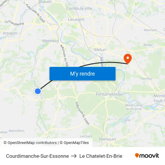 Courdimanche-Sur-Essonne to Le Chatelet-En-Brie map
