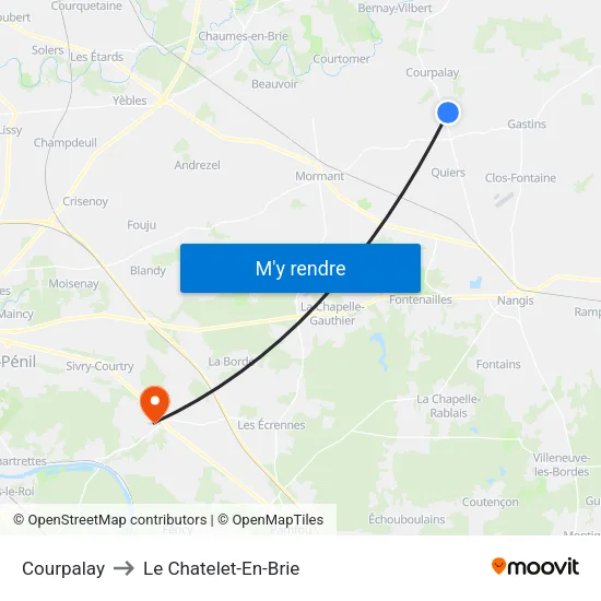 Courpalay to Le Chatelet-En-Brie map