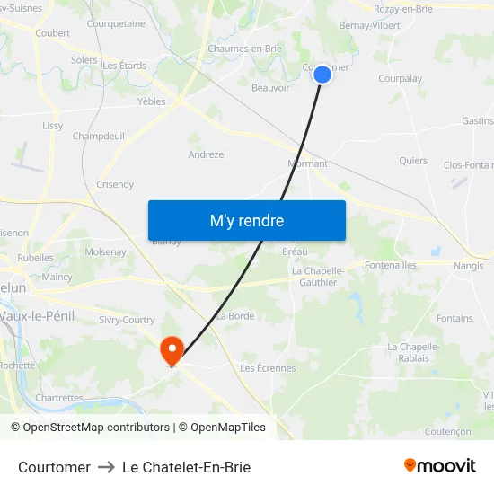 Courtomer to Le Chatelet-En-Brie map
