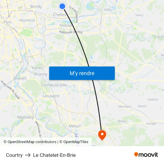 Courtry to Le Chatelet-En-Brie map