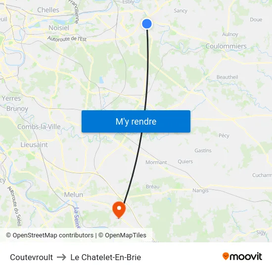 Coutevroult to Le Chatelet-En-Brie map
